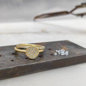 Combination of two diamond 14K Yellow gold rings with 0.56ct Diamonds. UNIQUE